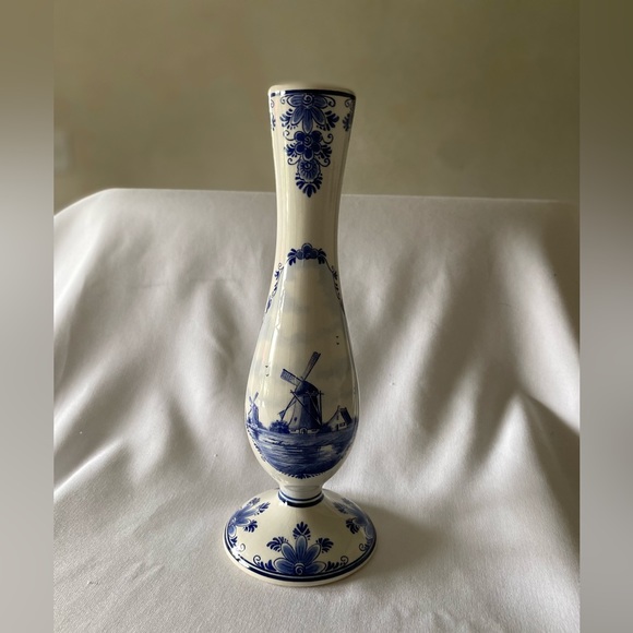Beautiful Vintage Delft Huys Blue & White Windmill Vase Authentic Hand Painted - Picture 5 of 9